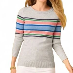Talbots Gray Striped Crew Neck Sweater XL
